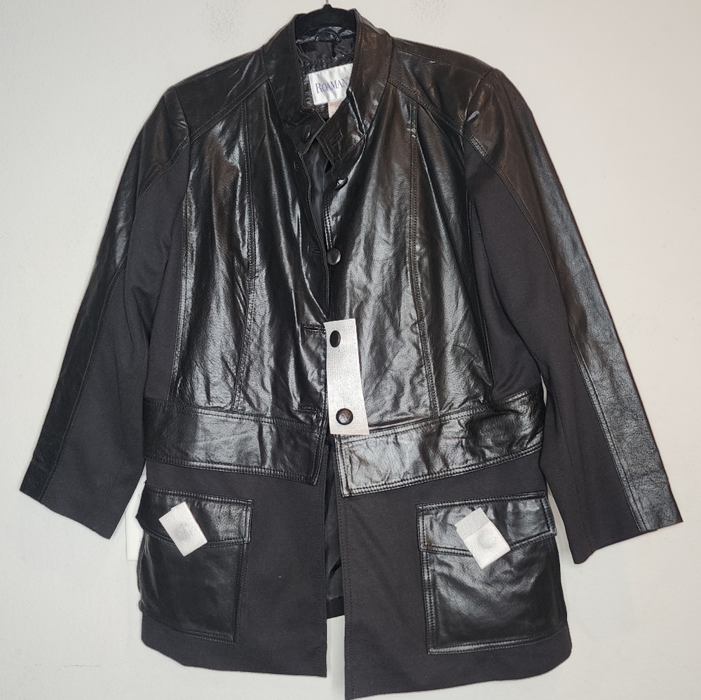 Roamans‎ Genuine Leather Black Jacket Zip Off Hem Women's size 16W New